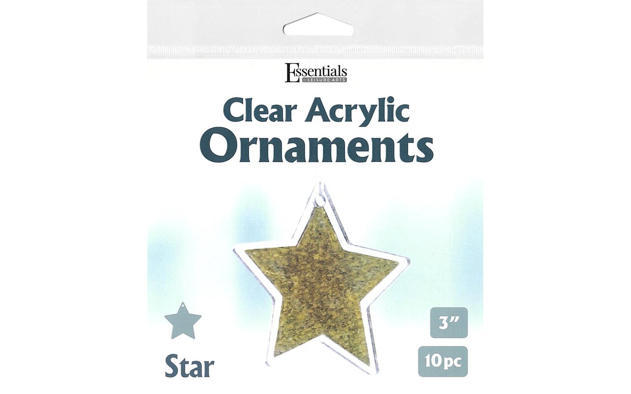 Essentials By Leisure Arts Clear Acrylic Ornaments 3" Star 10pc, Laser cut ornament blanks for decorating with vinyl, paint, stickers and more
